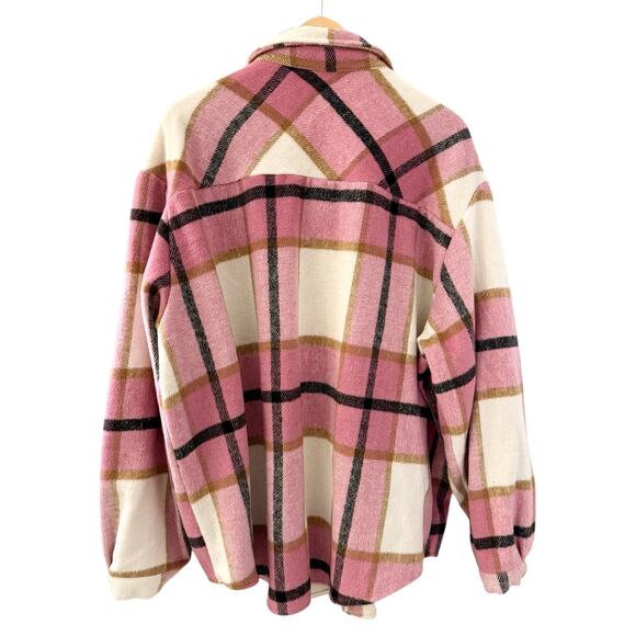 Womens Pink Lapel Plaid Wool Blend Coat Shirt Jacket Shacket XXL M Barn Flannel - Picture 6 of 6